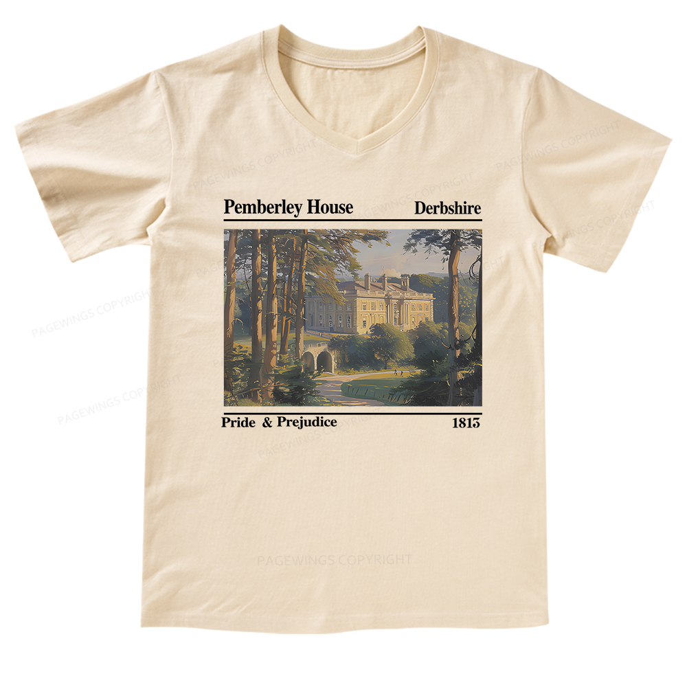 Pagewings Pride and Prejudice Pemberley House V-neck T-shirt