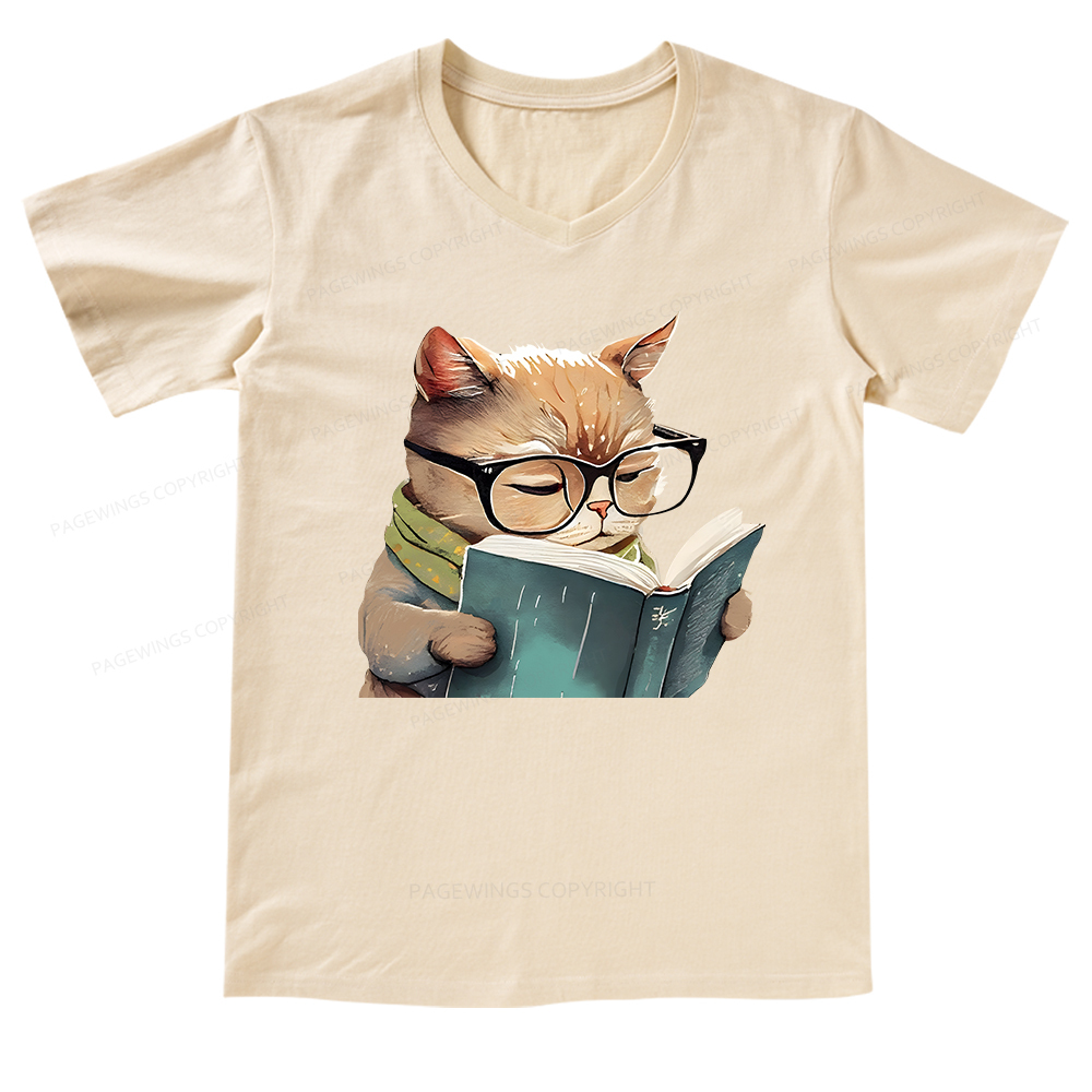 Pagewings Animals Reading Books V-neck T-shirt