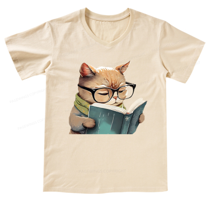 Pagewings Animals Reading Books V-neck T-shirt