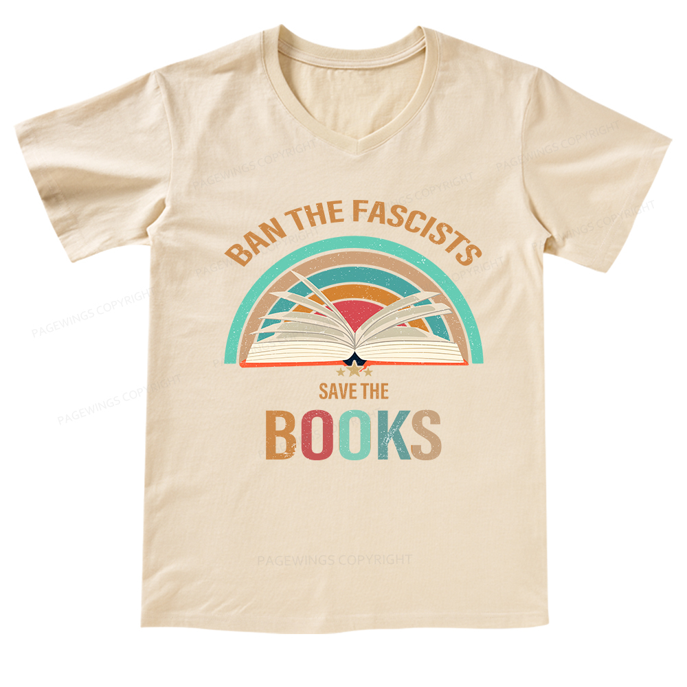 Pagewings Ban The Fascists Save The Book V-neck T-shirt