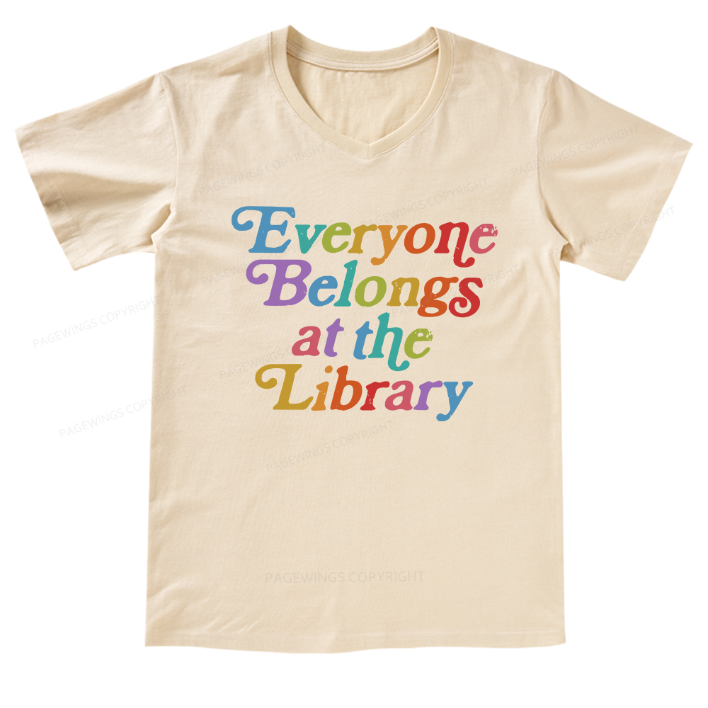 Pagewings Everyone belongs at the library V-neck T-shirt