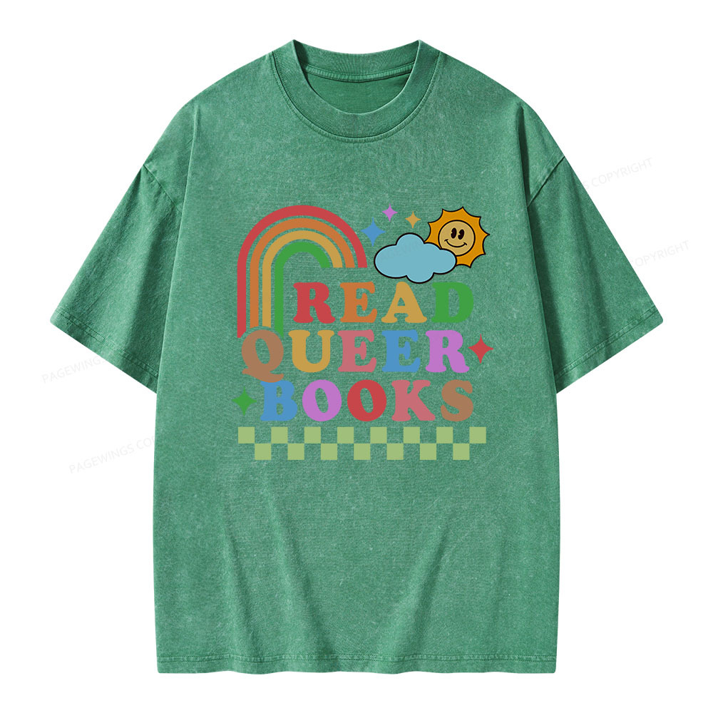 Pagewings Read Queer Books Unisex Washed T-shirt