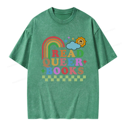 Pagewings Read Queer Books Unisex Washed T-shirt