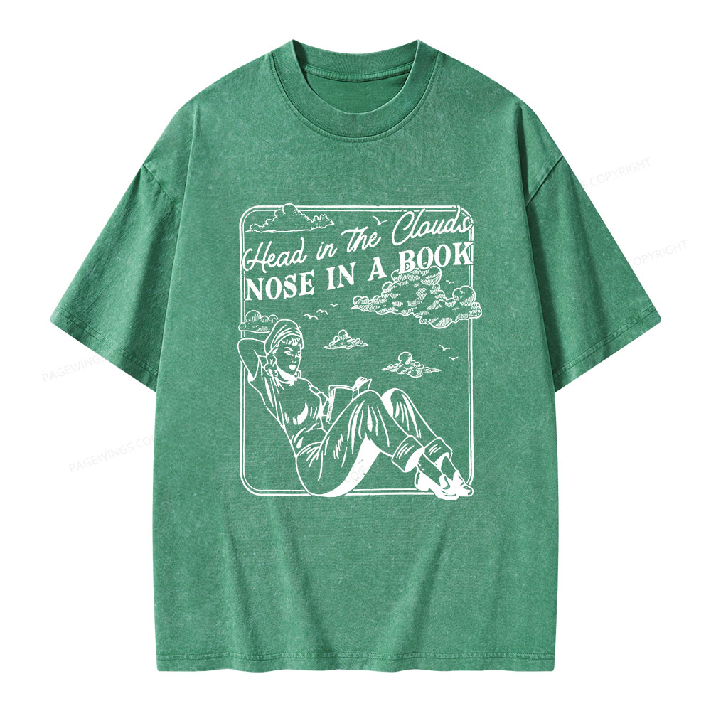 Pagewings Head In The Clouds Nose In A Book Unisex Washed T-shirt