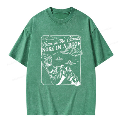 Pagewings Head In The Clouds Nose In A Book Unisex Washed T-shirt