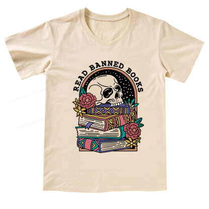 Pagewings Read Banned Book Floral V-neck T-shirt 