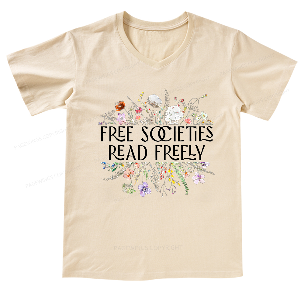 Pagewings Free Societies Read Freely V-neck T-shirt