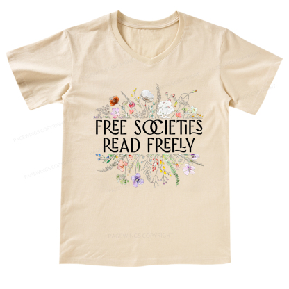 Pagewings Free Societies Read Freely V-neck T-shirt
