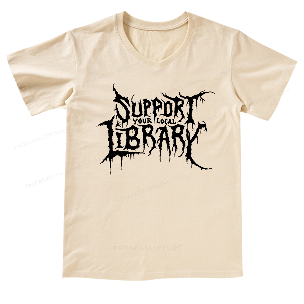 Pagewings Support Your Local Library V-neck T-shirt