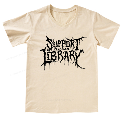 Pagewings Support Your Local Library V-neck T-shirt
