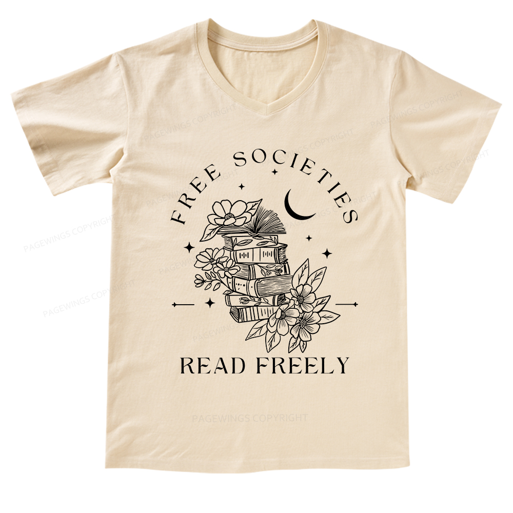 Pagewings Free Societies Read Freely Comfort Colors V-neck T-shirt