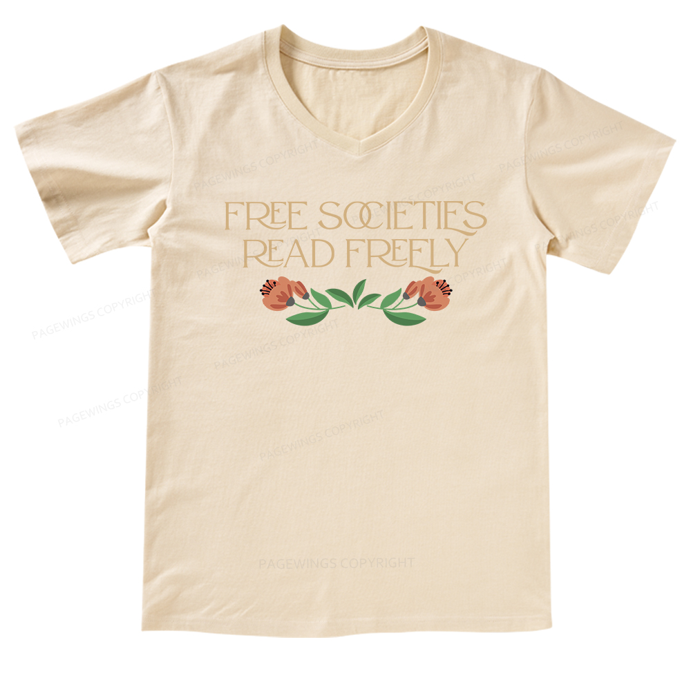 Pagewings Free Societies Read Freely V-neck T-shirt