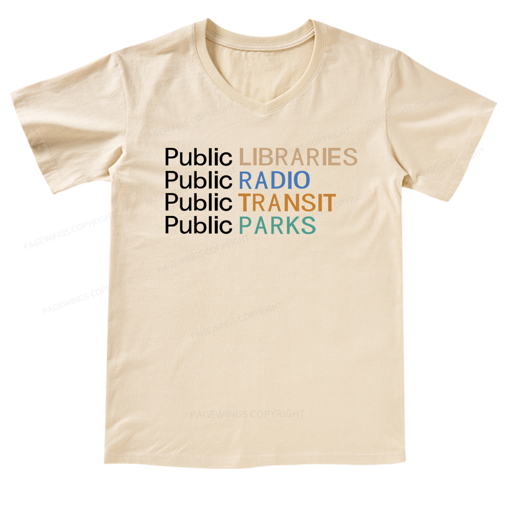 Pagewings Public Libraries Radio Transit Parks V-neck T-shirt