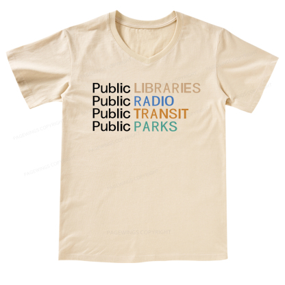 Pagewings Public Libraries Radio Transit Parks V-neck T-shirt