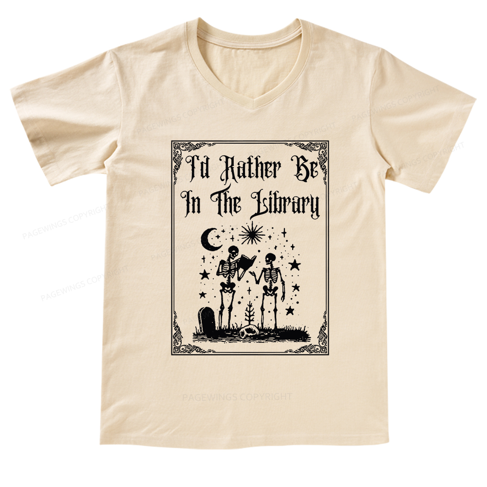 Pagewings I'd Rather Be In The Library V-neck T-shirt