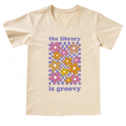 Pagewings The Library is Groovy V-neck T-shirt