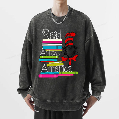 Pagewings Read Across America DTF Transfer, Reading Friends Dr. Seuss Unisex Washed Sweatshirt