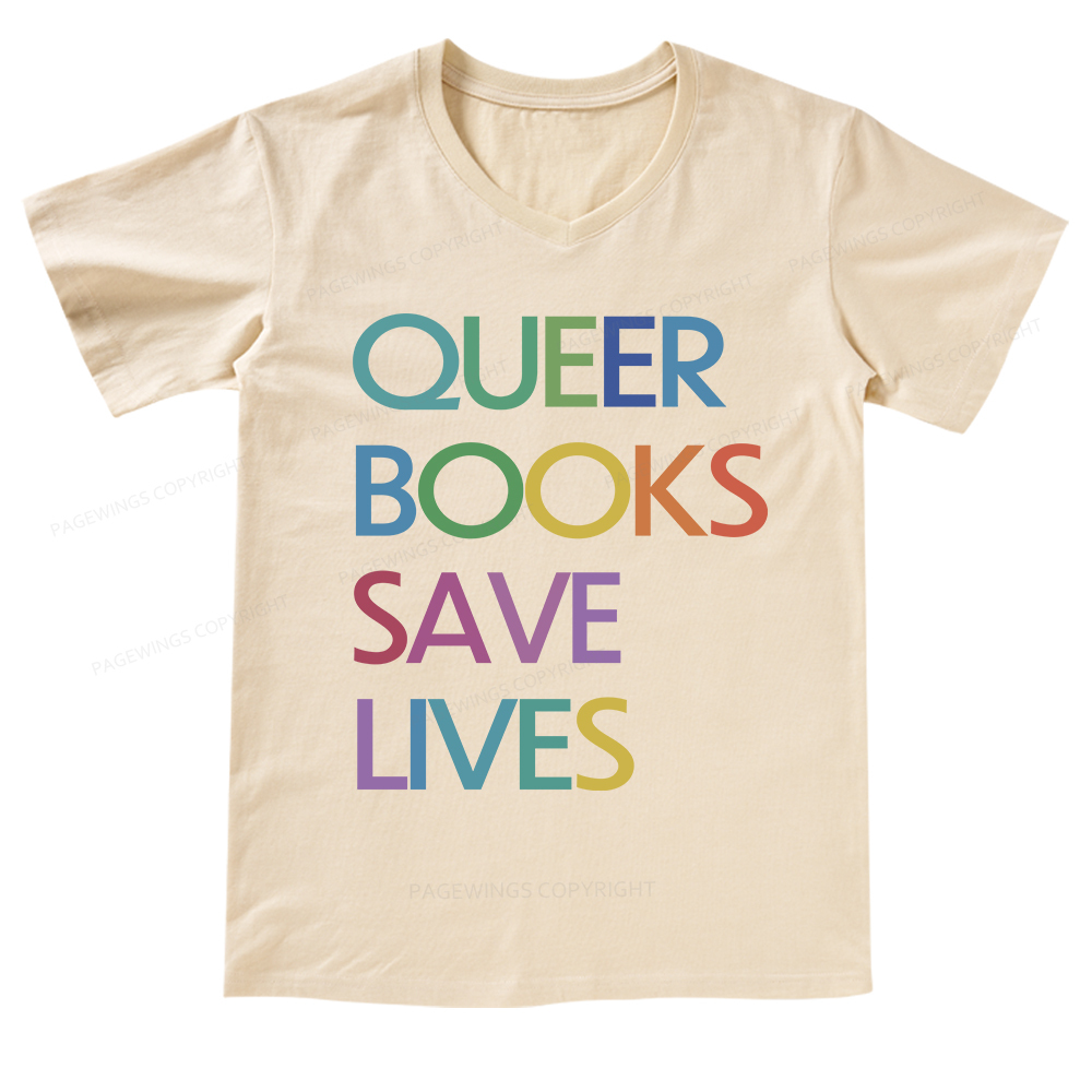 Pagewings Queer Books Save LivesV-neck T-shirt
