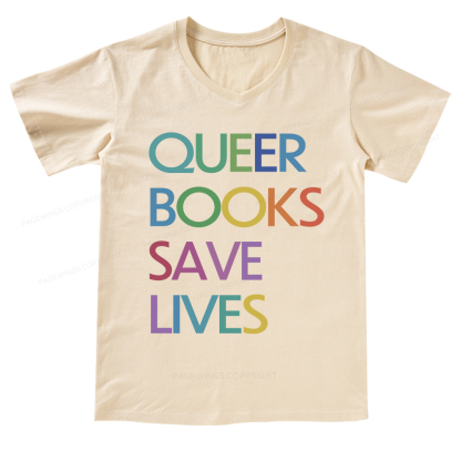 Pagewings Queer Books Save LivesV-neck T-shirt