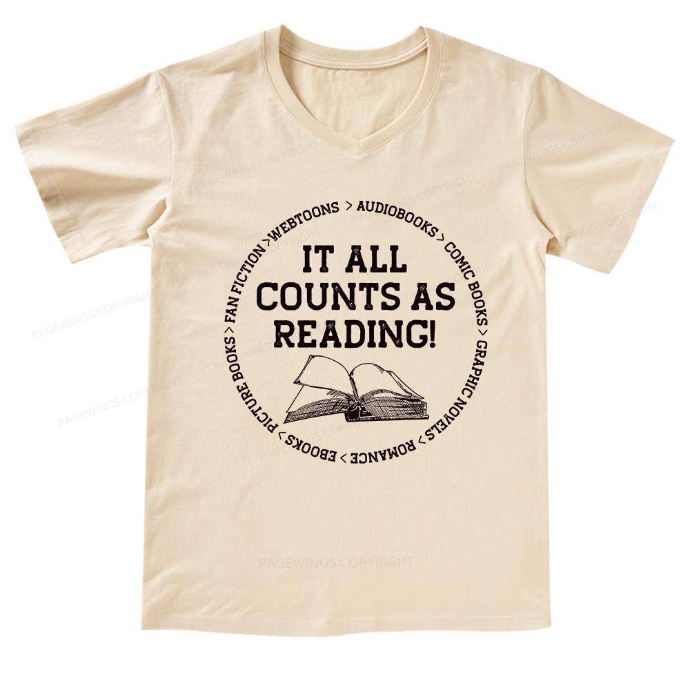 Pagewings It All Counts As Reading V-neck T-shirt