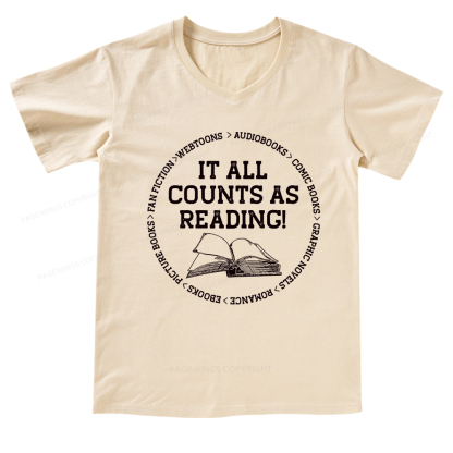 Pagewings It All Counts As Reading V-neck T-shirt