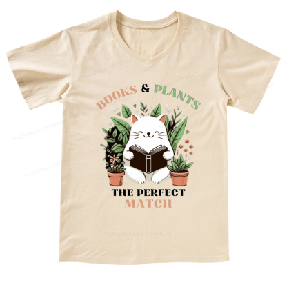Pagewings Books And Plants The Perfect Match T-Shirt V-neck T-shirt