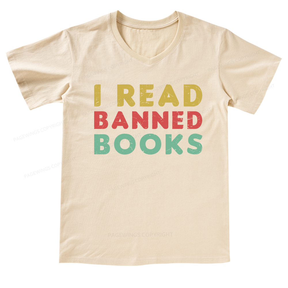 Pagewings Vintage I Read Banned Books Geek Readers T-Shirt V-neck T-shirt