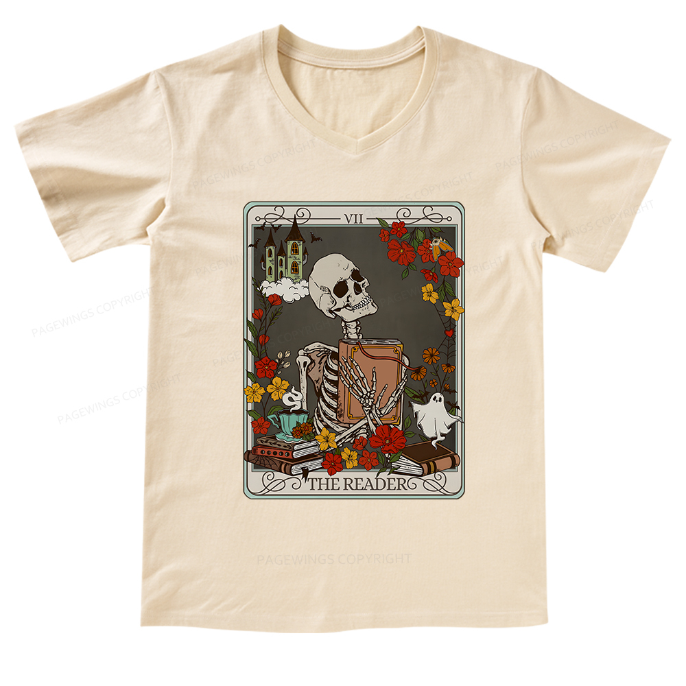 Pagewings The Reader Tarot Card TShirt Bookish Shirt V-neck T-shirt