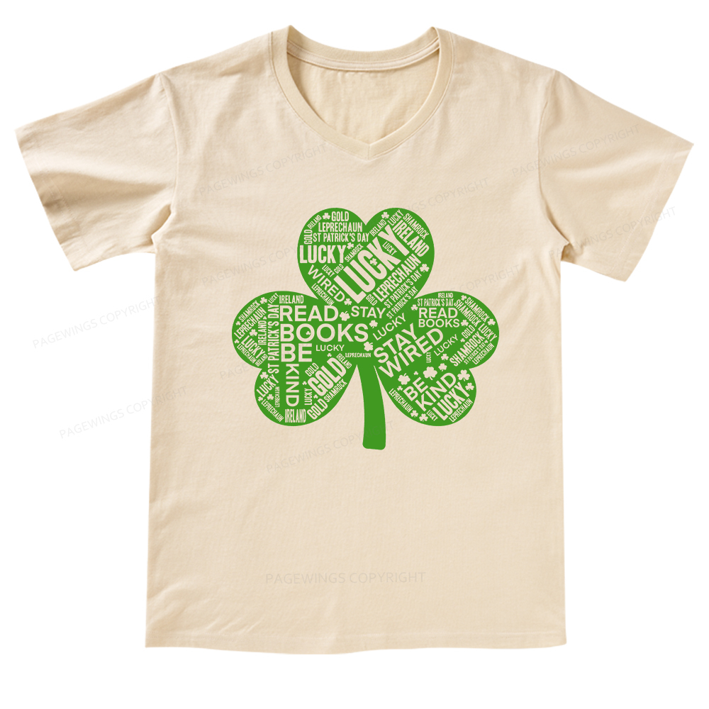 Pagewings St Patricks Day Shirt Lucky Reading Shirt V-neck T-shirt