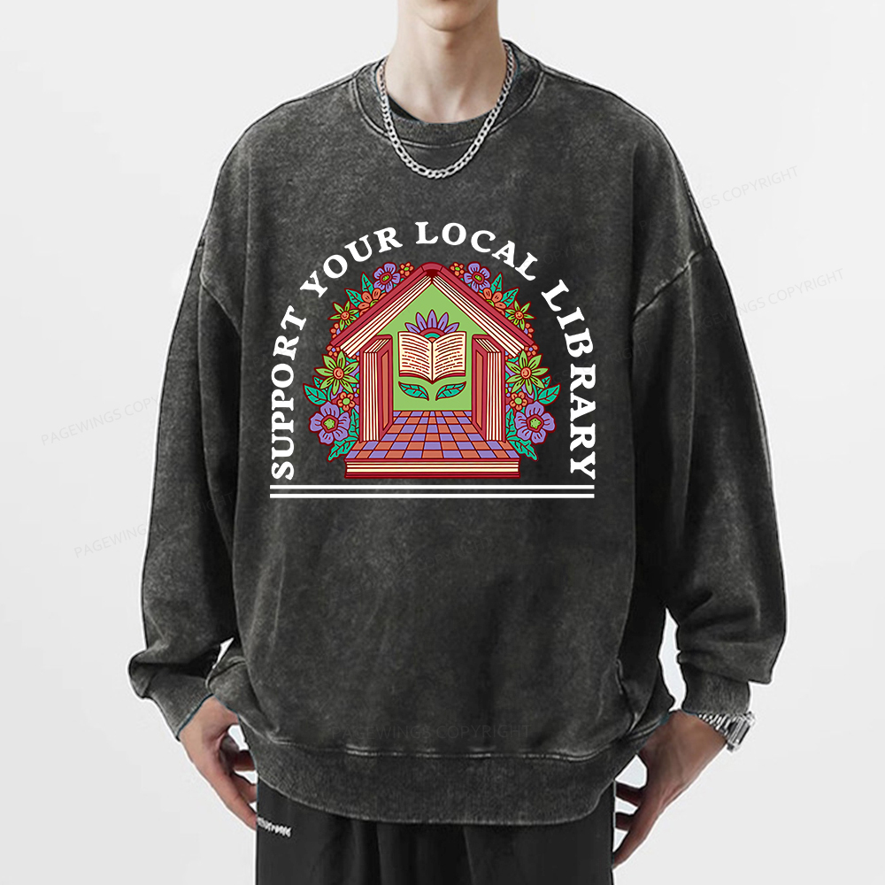 Pagewings Support Your Local Library Unisex Washed Sweatshirt