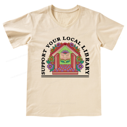 Pagewings Support Your Local Library V-neck T-shirt