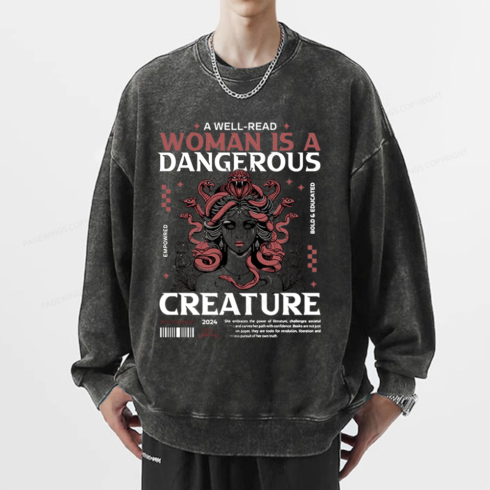 Pagewings A Well-Read Woman is A Dangerous Unisex Washed Sweatshirt