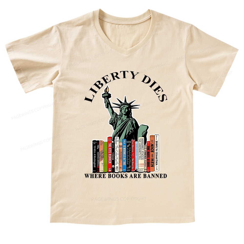 Pagewings Liberty Dies Where Books Are Banned V-neck T-shirt