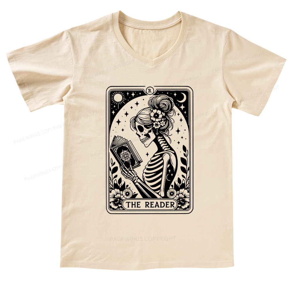 Pagewings Tarot Lover Gift Halloween Skeleton Tee V-neck T-shirt