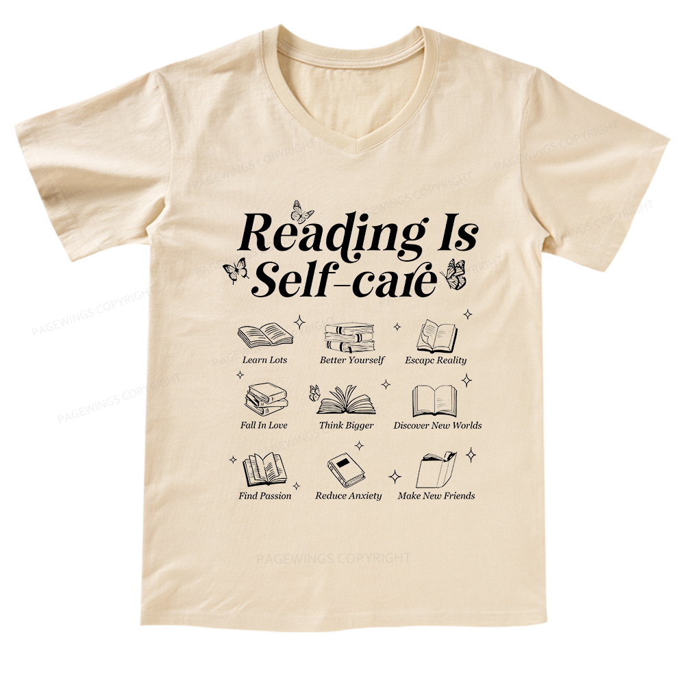 Pagewings Reading Is Self Care V-neck T-shirt