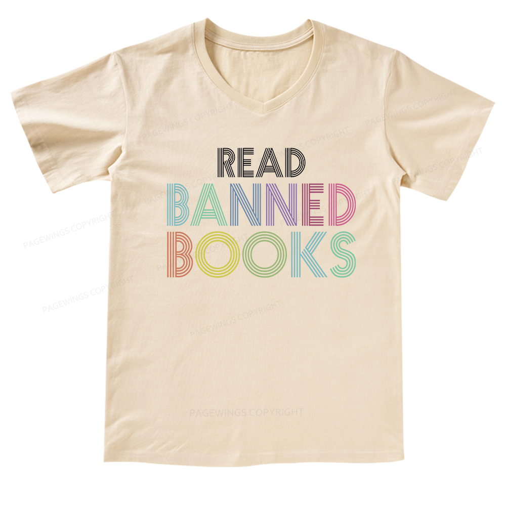 Pagewings Read Banned Books Shirt  V-neck T-shirt