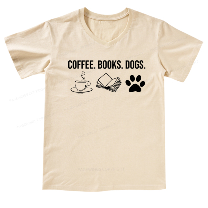 Pagewings Coffee Books and Dogs V-neck T-shirt