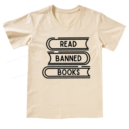 Pagewings Read Banned Books Stack V-neck T-shirt