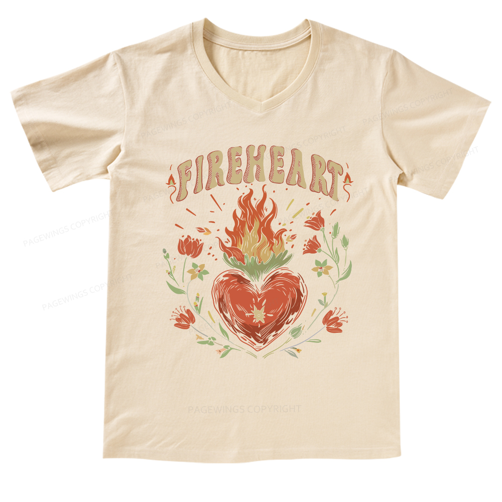 Pagewings Vintage Fire-heart Shirt  V-neck T-shirt