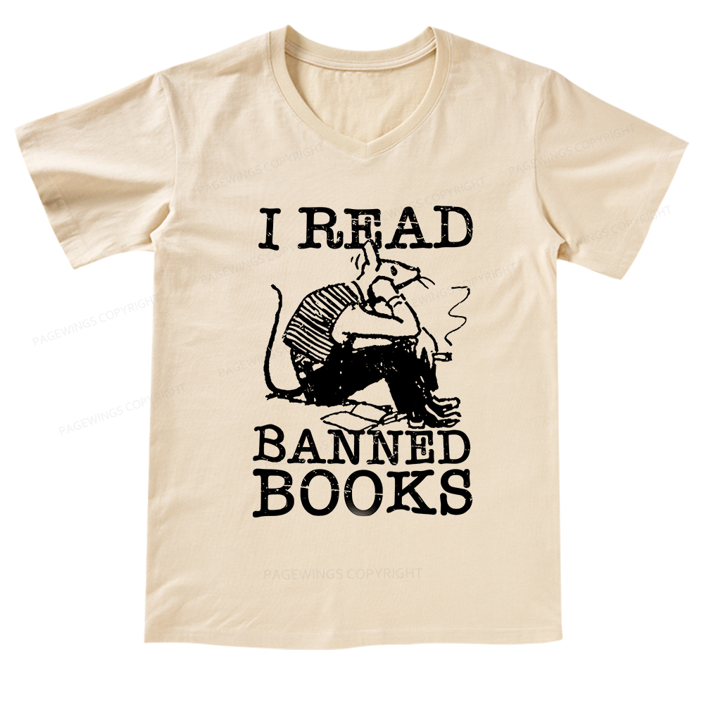 Pagewings I Read Banned Books T Shirt V-neck T-shirt