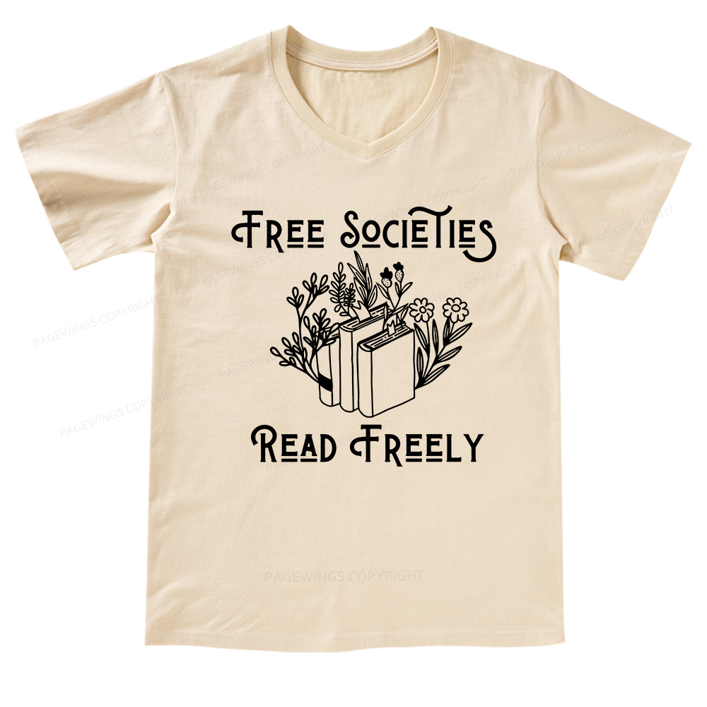 Pagewings Free Societies Read Freely V-neck T-shirt