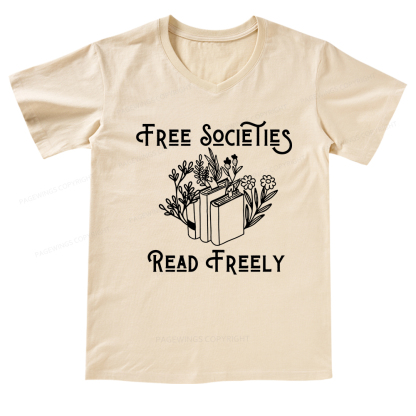 Pagewings Free Societies Read Freely V-neck T-shirt