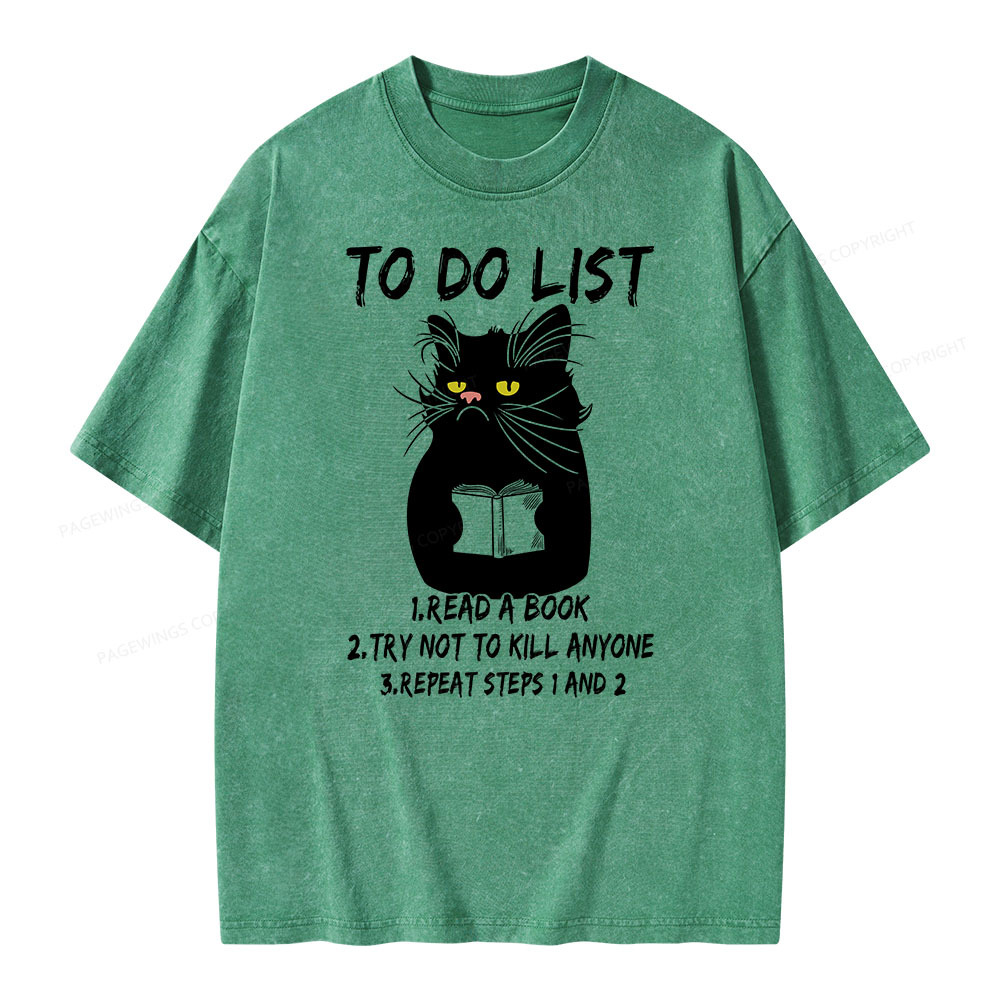 Pagewings Black Cat To Do List Unisex Washed T-shirt