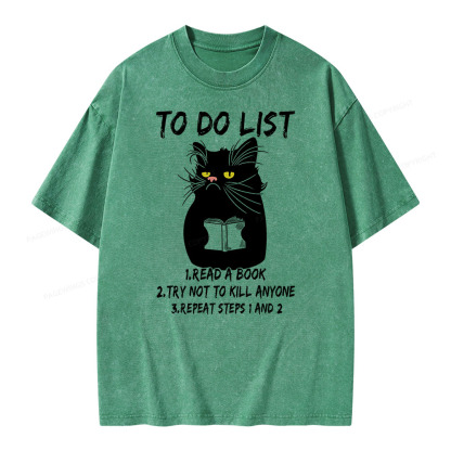Pagewings Black Cat To Do List Unisex Washed T-shirt