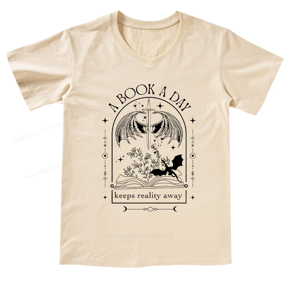 Pagewings A Book a Day Dragon V-neck T-shirt