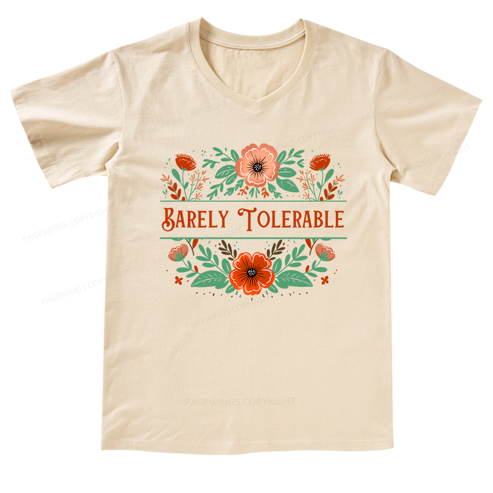 Pagewings Barely Tolerable Book Lover Bookish V-neck T-shirt