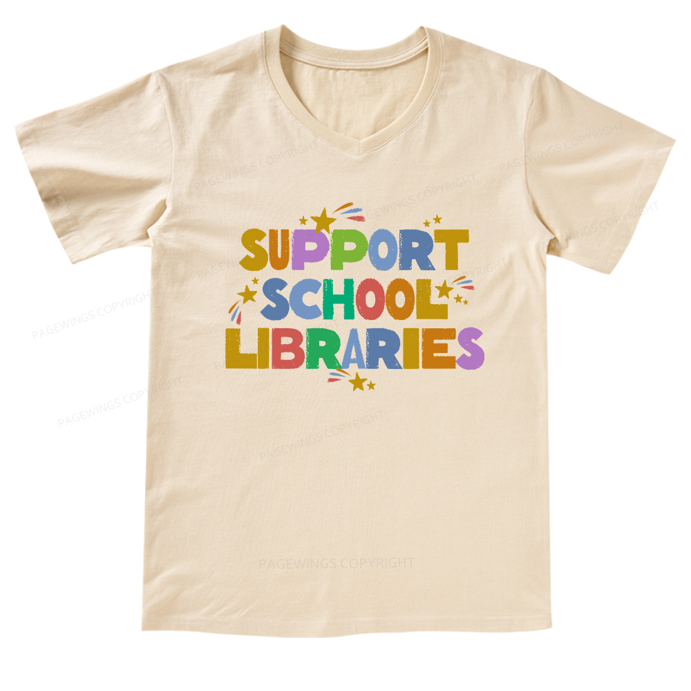 Pagewings Support School Libraries V-neck T-shirt