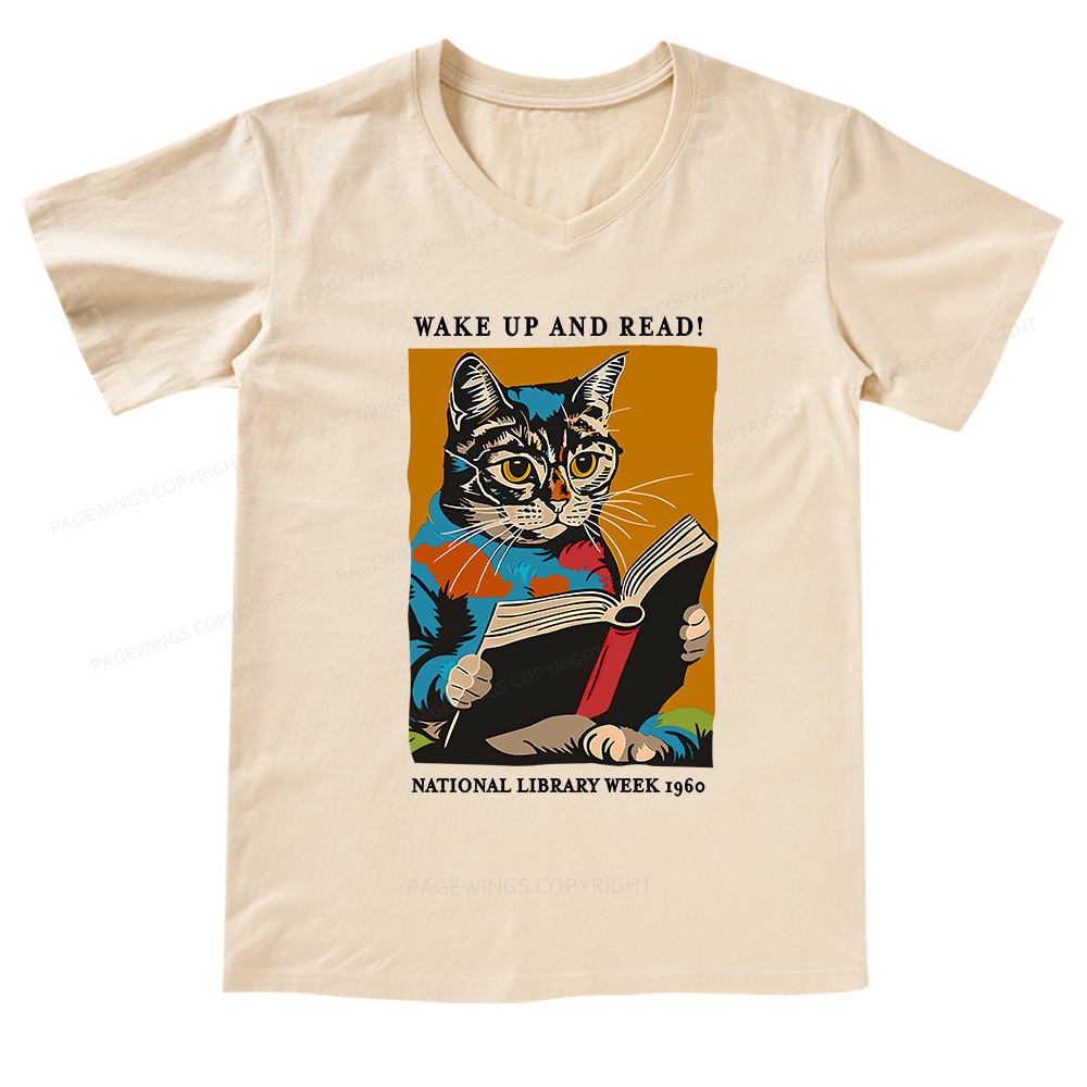 Pagewings Cat Reading Poster V-neck T-shirt