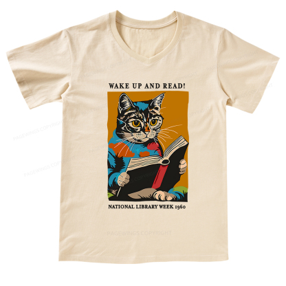 Pagewings Cat Reading Poster V-neck T-shirt