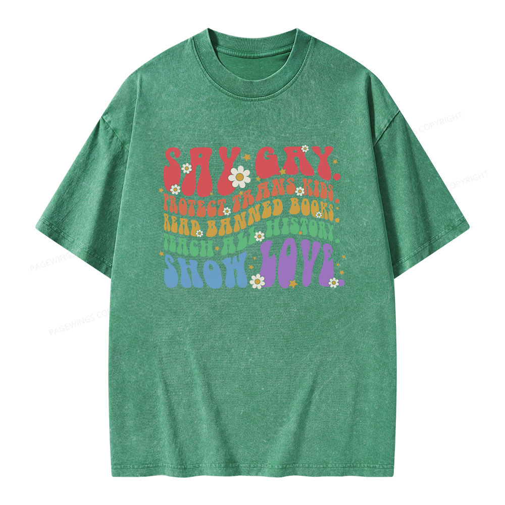 Pagewings Say Gay Unisex Washed T-shirt